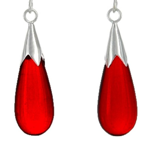925 Sterling Silver Natural Red Agate Drop Earrings - Picture 2 of 3